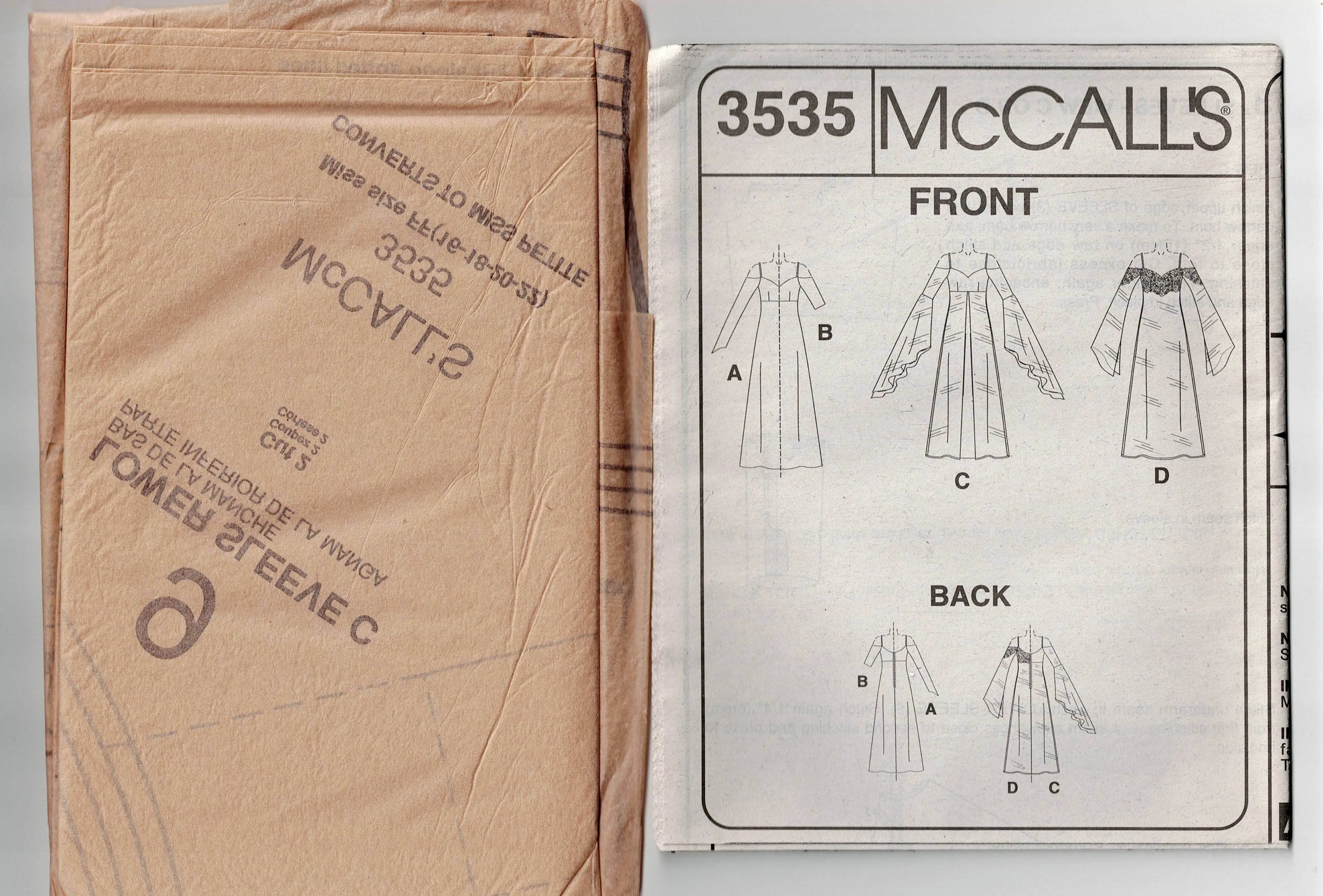 McCall's 3535 EVENING ELEGANCE Womens Empire Waisted Evening Formal Prom Gown with Overskirt Out Of Print Sewing Pattern Sizes 10 - 14 or 16 - 22 UNCUT Factory Folded