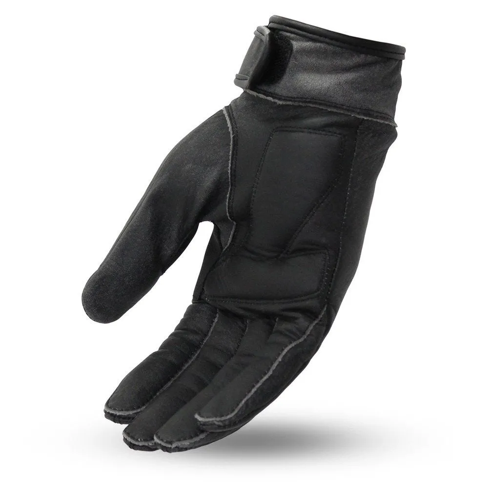 Men's Biker riding unlined Leather gloves with paded palm velcro wrist closure