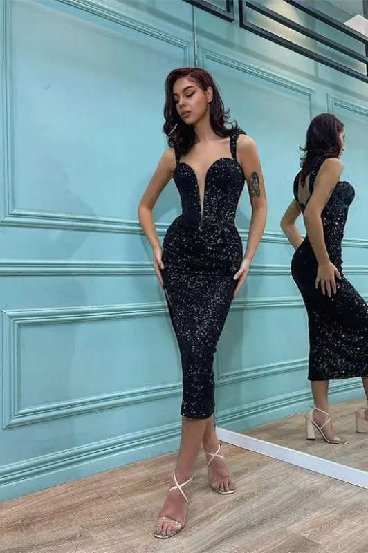 Mermaid Prom Dress with Black Sequins Straps
