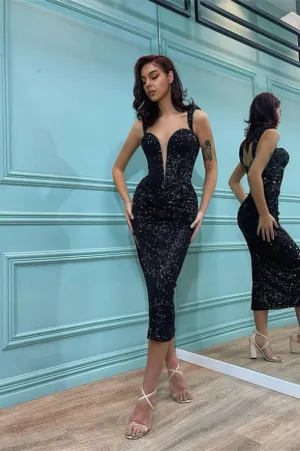 Mermaid Prom Dress with Black Sequins Straps