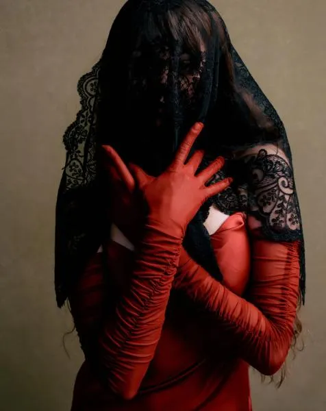 Mesh Ruched Gloves - Ruby Wine - One Size