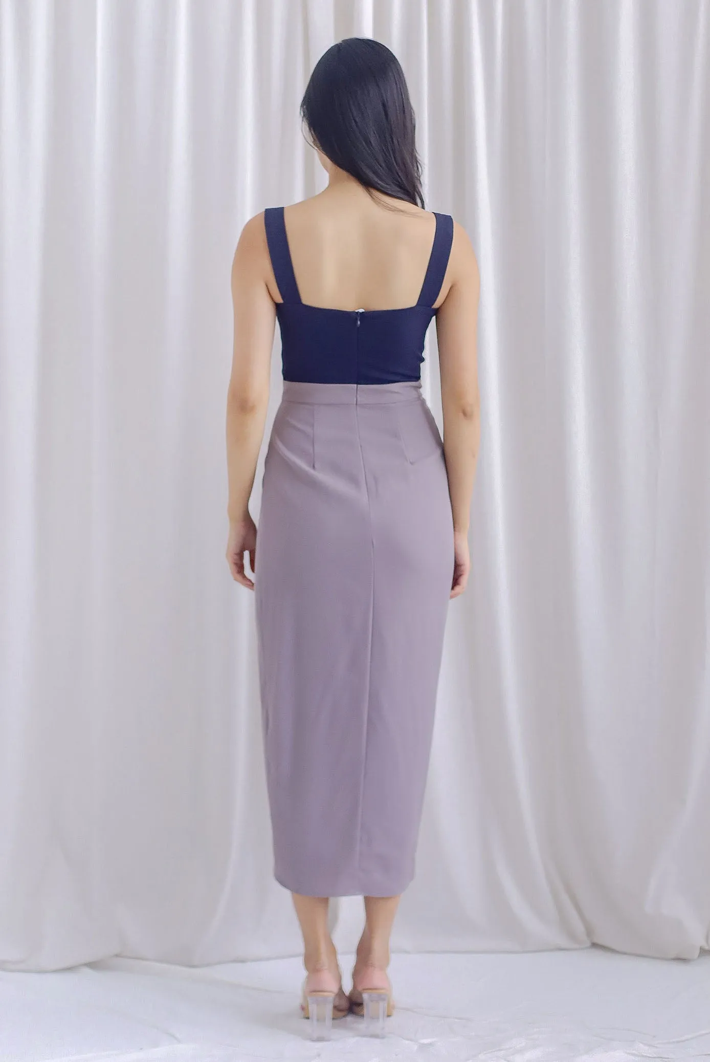 Mikaela Tulip Colourblock Work Dress In Grey/Navy
