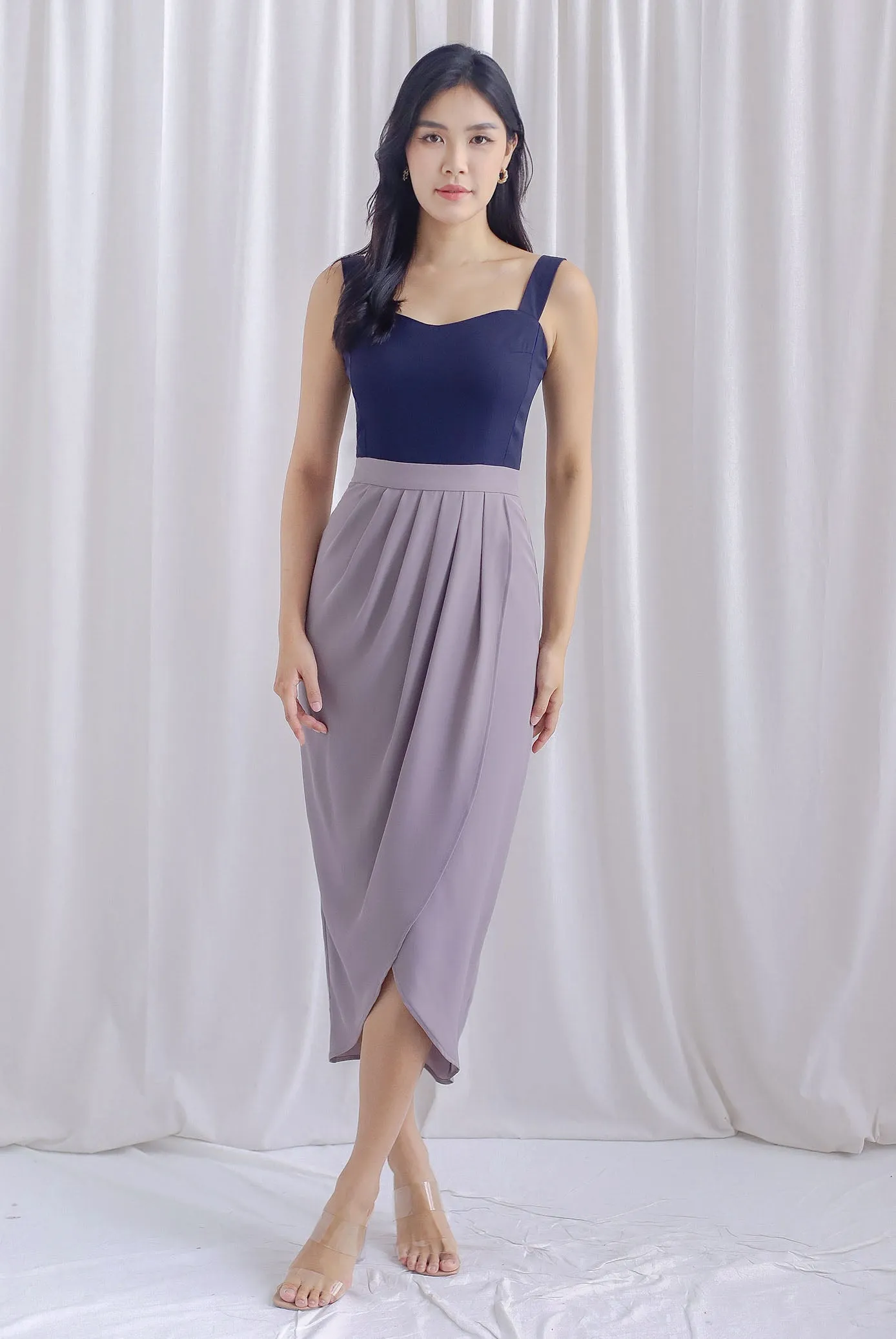 Mikaela Tulip Colourblock Work Dress In Grey/Navy