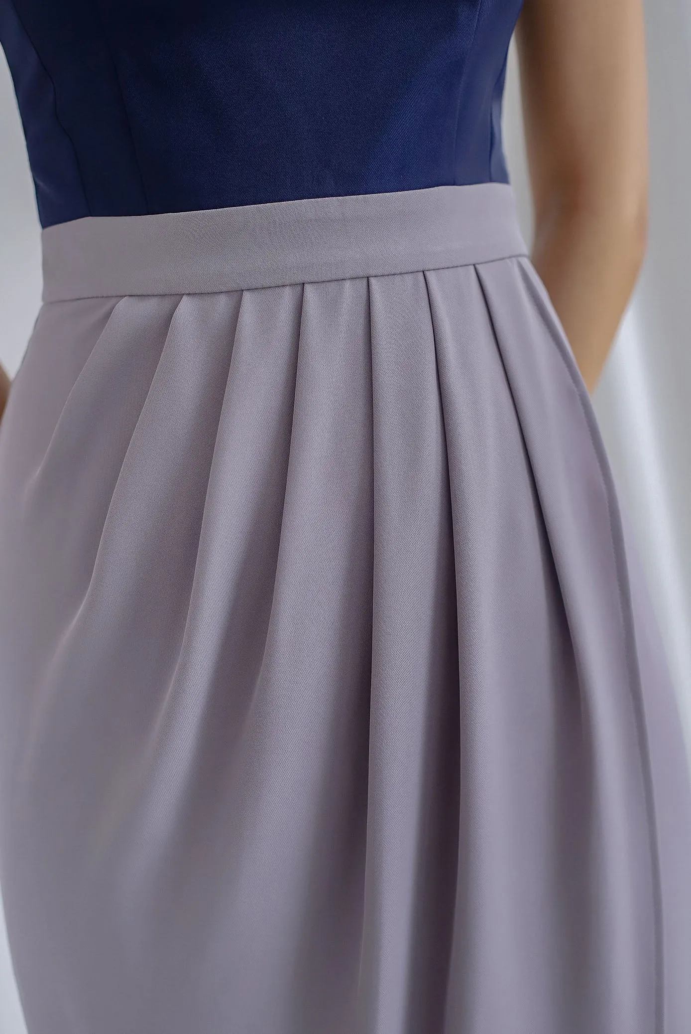 Mikaela Tulip Colourblock Work Dress In Grey/Navy