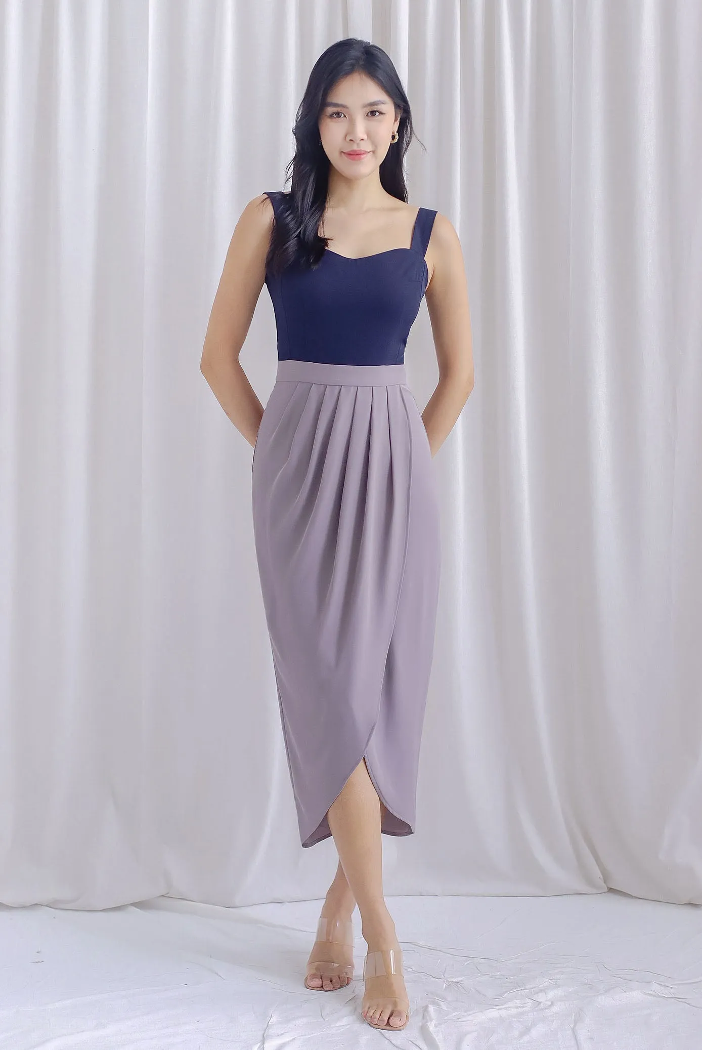 Mikaela Tulip Colourblock Work Dress In Grey/Navy