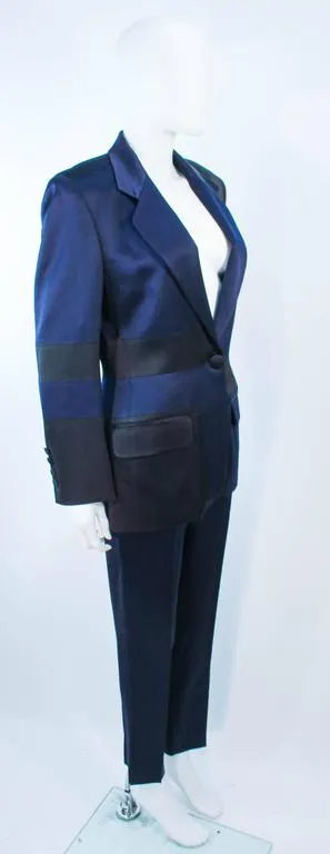 MOSCHINO Black and Silk Navy High Waist Pant Suit Size 42
