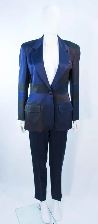 MOSCHINO Black and Silk Navy High Waist Pant Suit Size 42