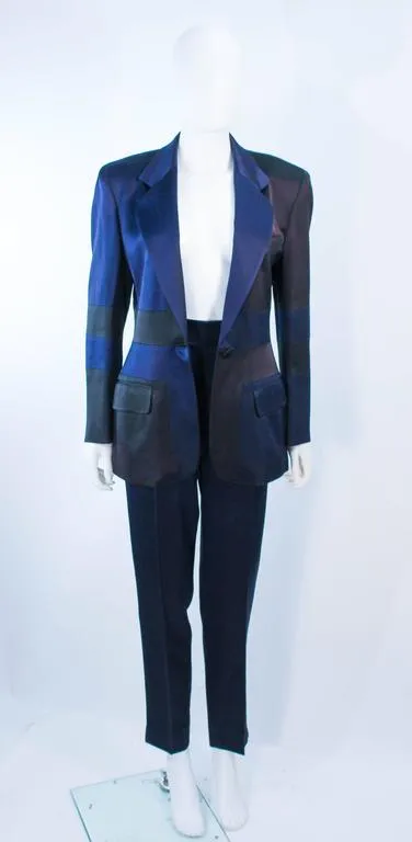 MOSCHINO Black and Silk Navy High Waist Pant Suit Size 42