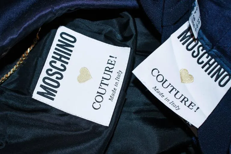 MOSCHINO Black and Silk Navy High Waist Pant Suit Size 42