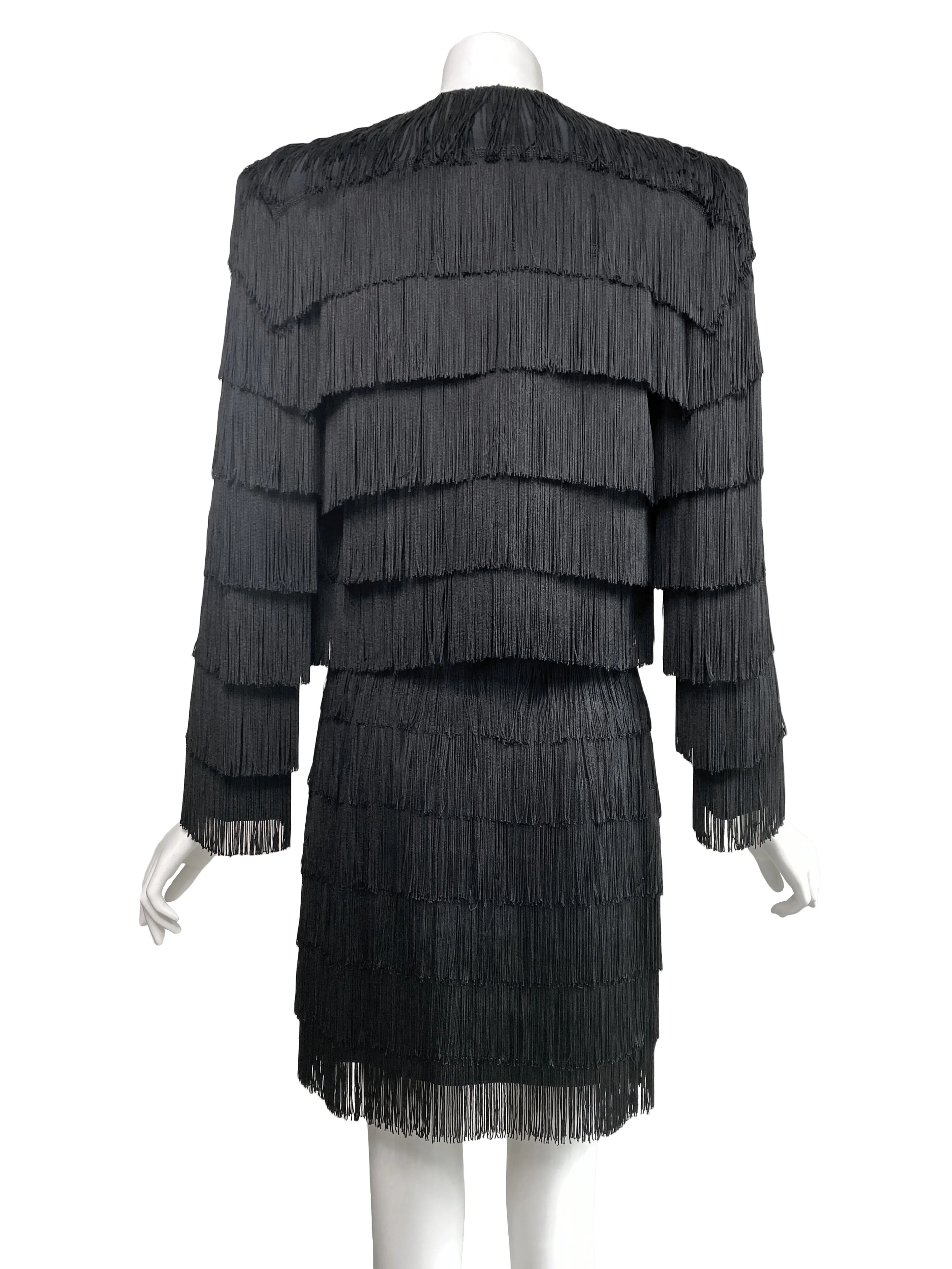 Moschino Couture 1990s Fringe Skirt Suit