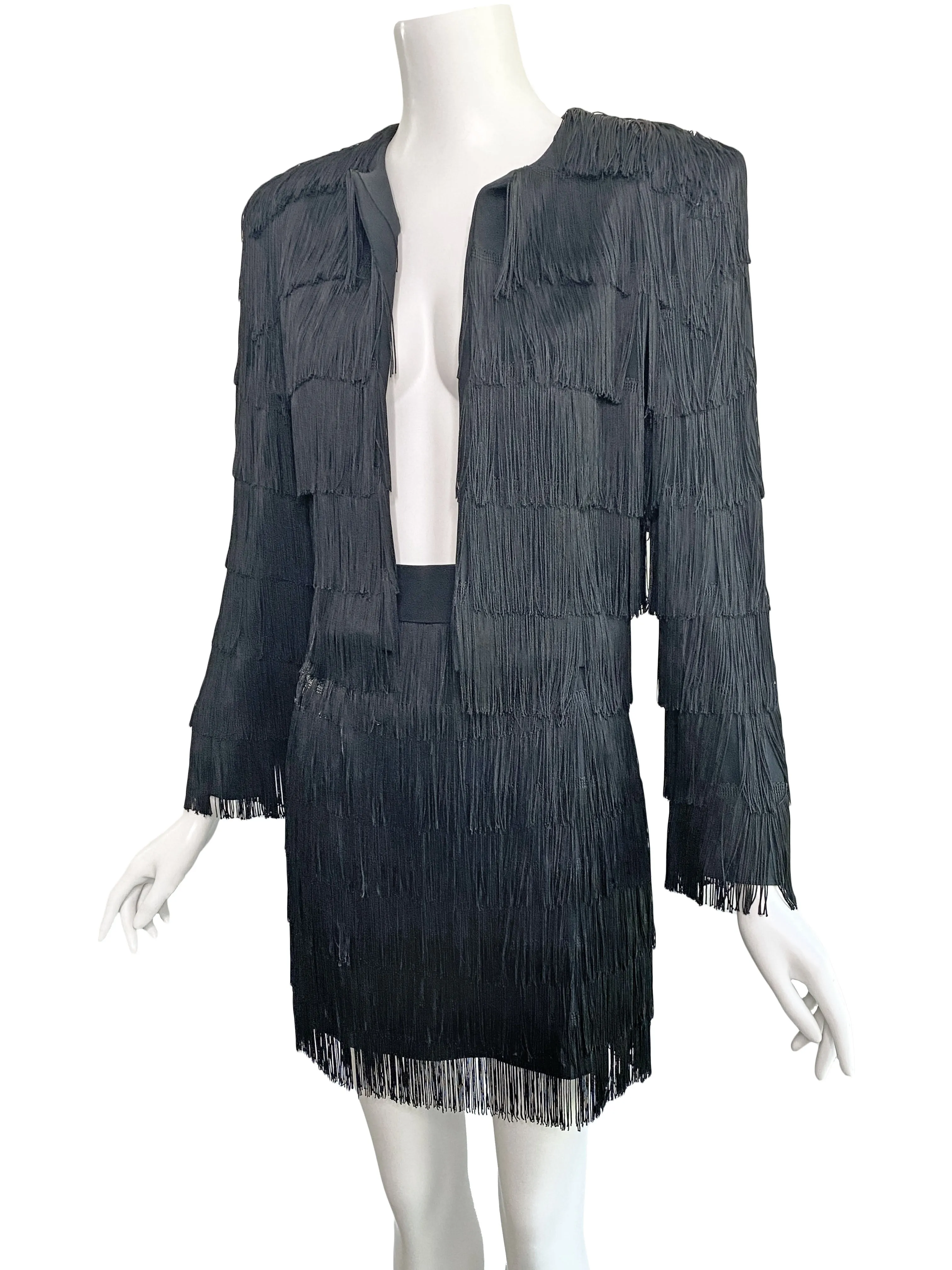 Moschino Couture 1990s Fringe Skirt Suit