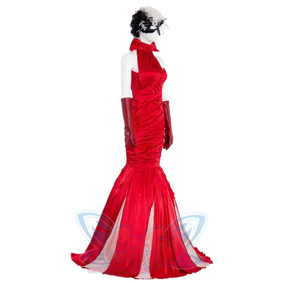 Movie Cruella Estella Cruella de Vil Red Dress Cosplay Costume C00488