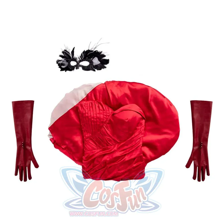 Movie Cruella Estella Cruella de Vil Red Dress Cosplay Costume C00488