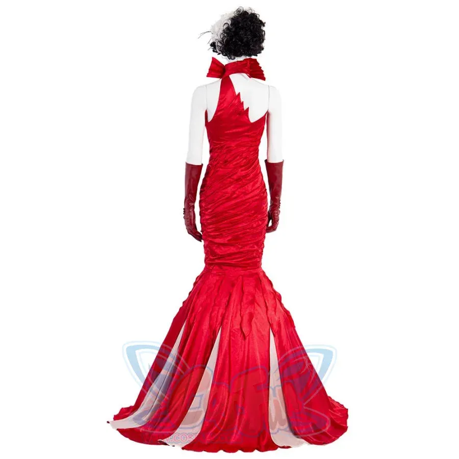Movie Cruella Estella Cruella de Vil Red Dress Cosplay Costume C00488