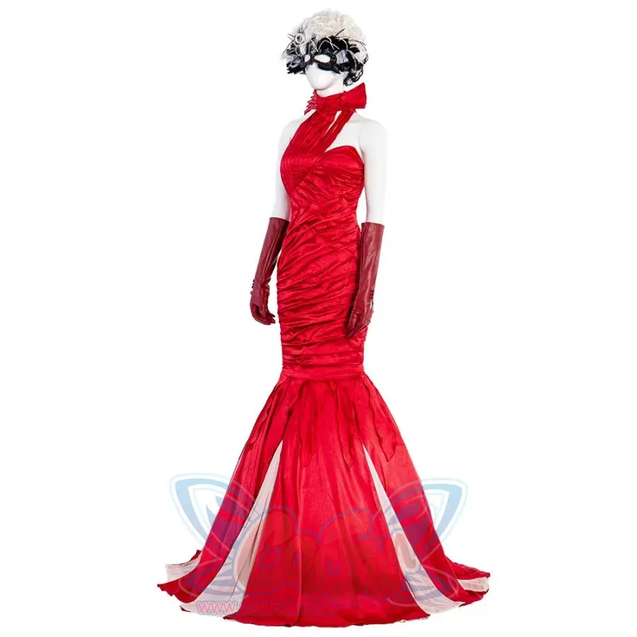 Movie Cruella Estella Cruella de Vil Red Dress Cosplay Costume C00488