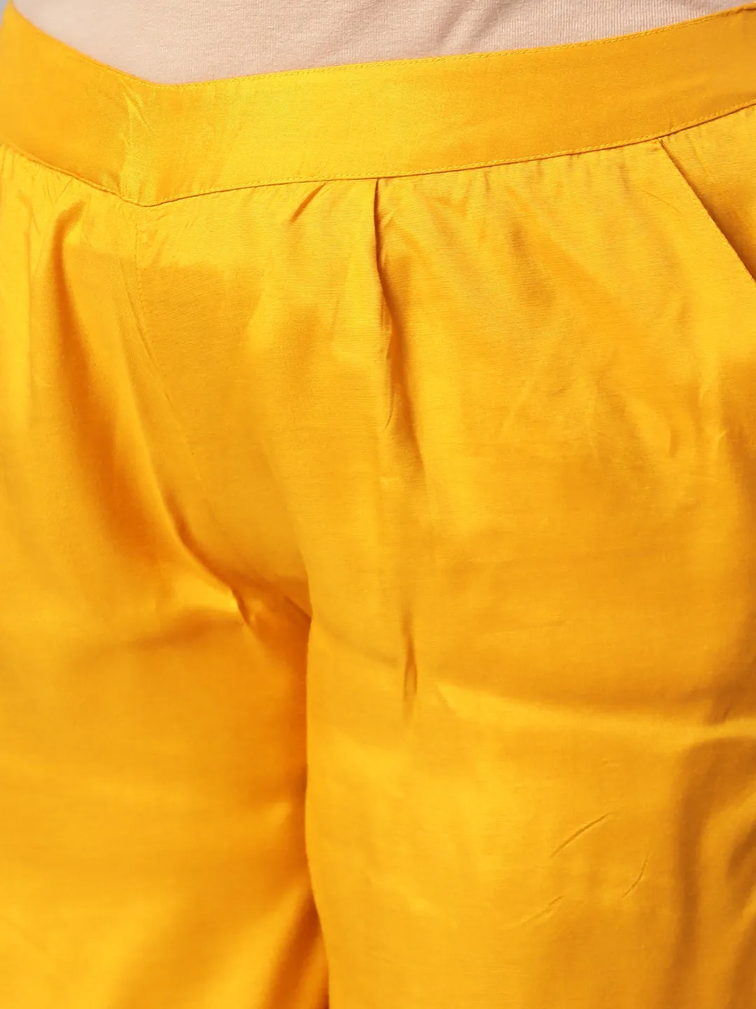 Mustard Embroidered Straight Kurta With Pants & Digital Print Net Dupatta