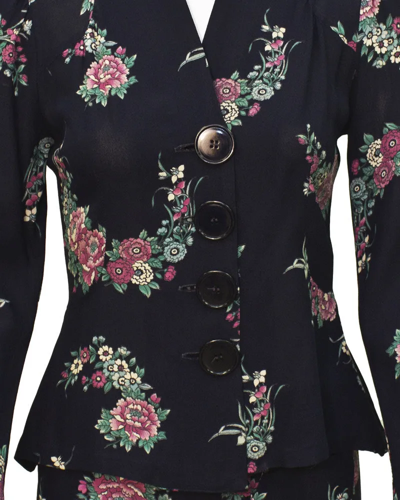Navy Crepe Floral Set