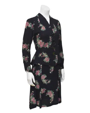 Navy Crepe Floral Set