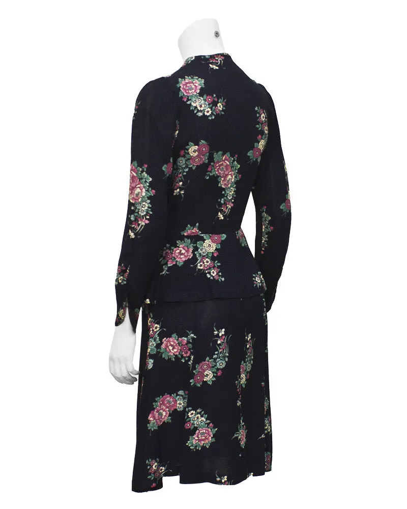 Navy Crepe Floral Set