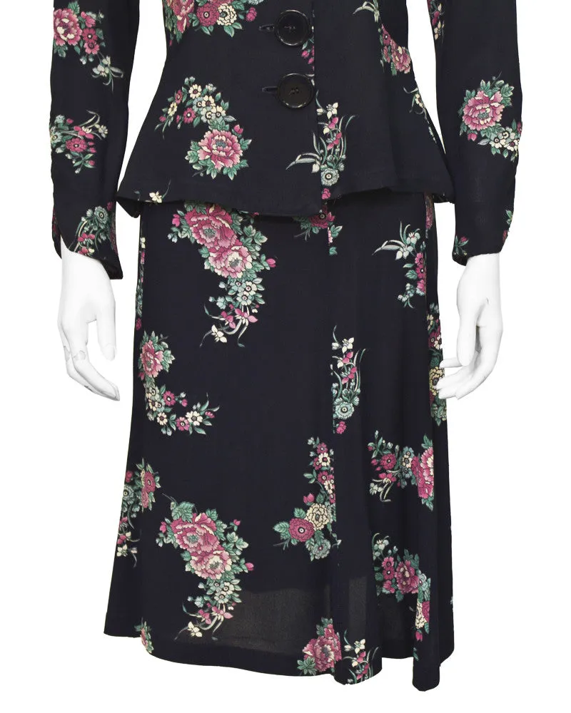 Navy Crepe Floral Set