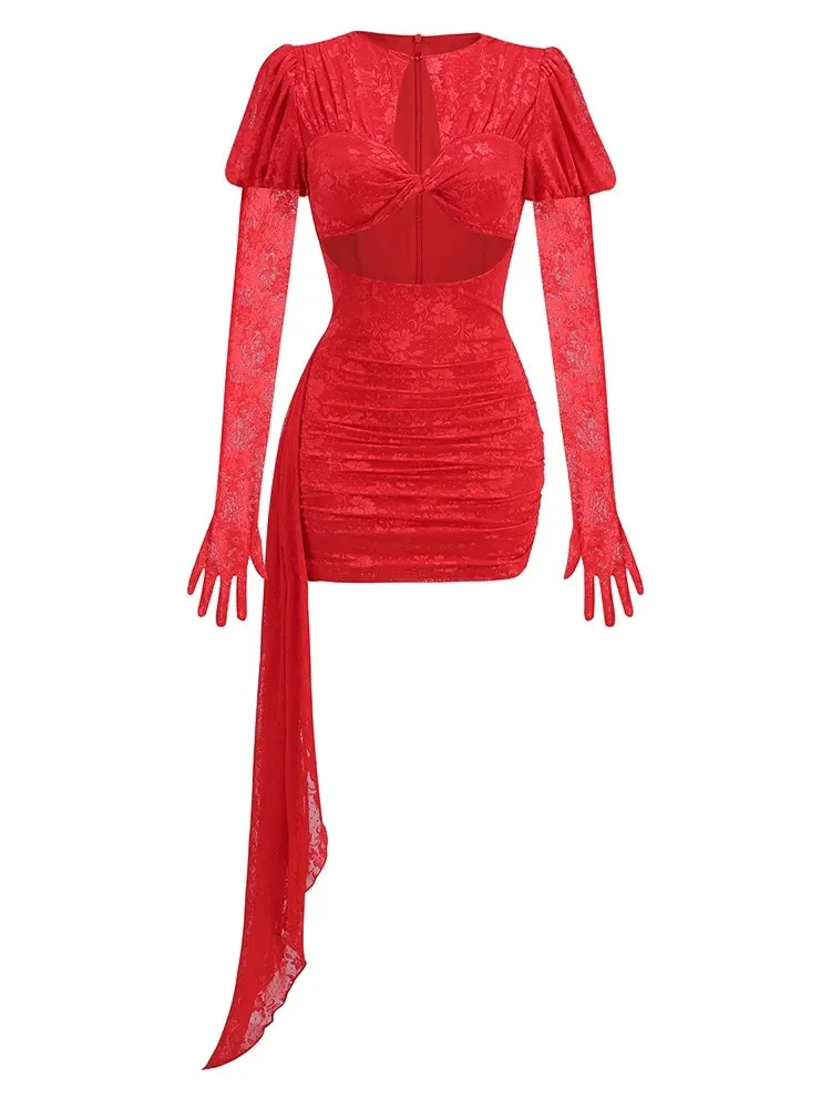 New Sexy Gloves Long Sleeves  Mini Dress