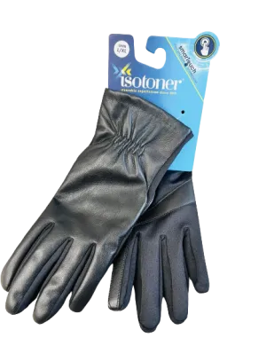 NEW Women's Black Isotoner Stretch Vegan Leather Touch Screen Gloves Size L/XL - Retails $50 