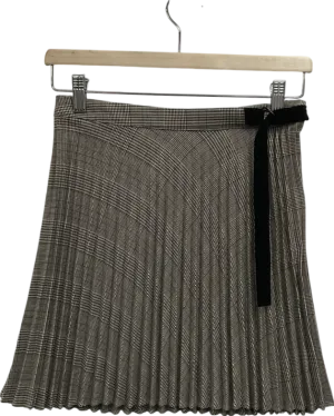 Next Beige Pleated Neutral Checked Kilt Skirt UK 6