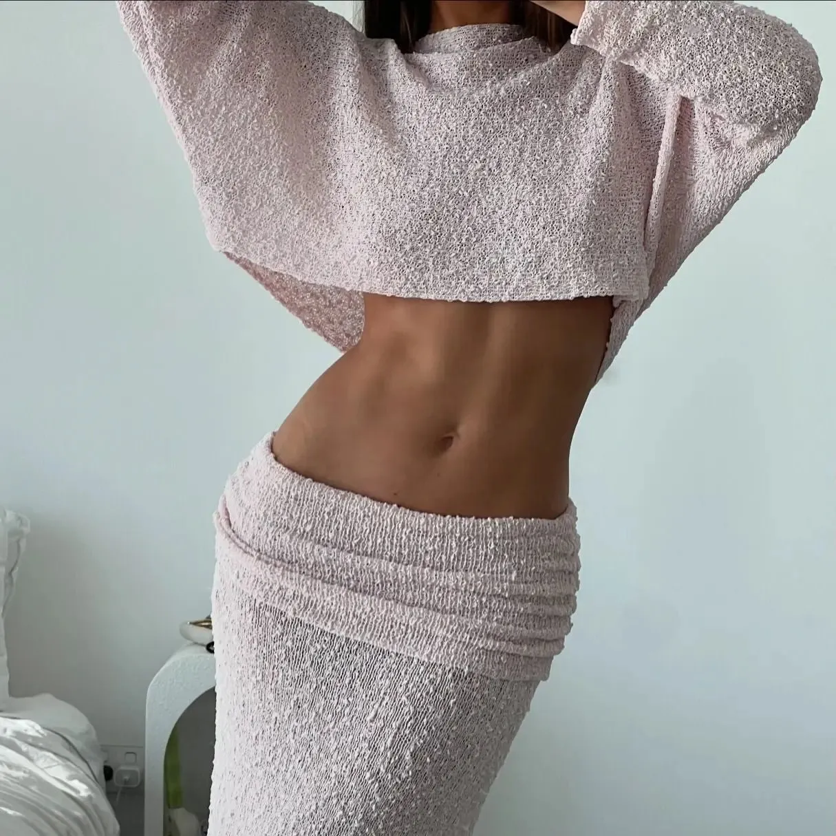 Off-the-Shoulder Pleated Knitted Dress - Womens Elegant Knit Suit