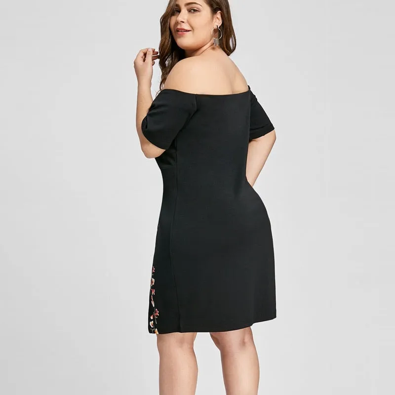 Off The Shoulder Women Bodycon Dresses Plus Size 5XL 4XL Side Slit Emboridery