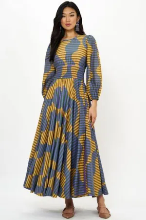 Oliphant Crew Neck Smocked Waist Maxi - Haring Saffron
