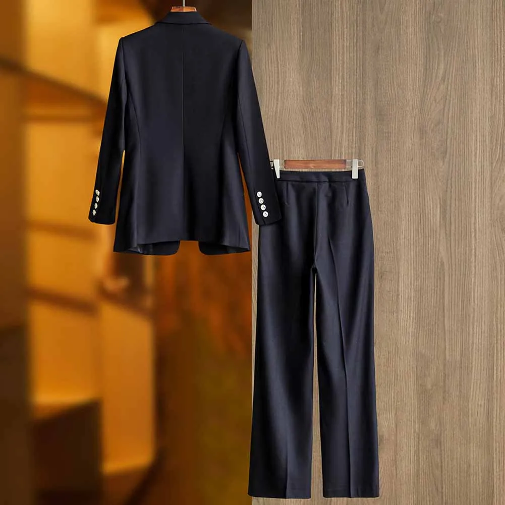 One-Button Blazer & Wide-Leg Pantsuit