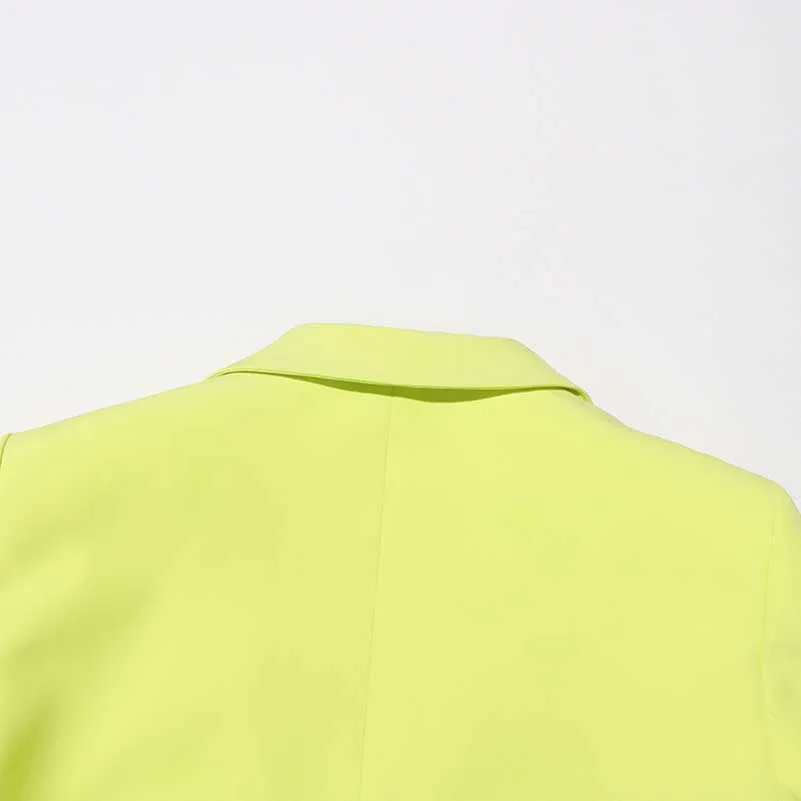 One Button Short Blazer Loose Pants Suits Lemon Green