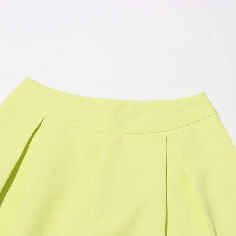 One Button Short Blazer Loose Pants Suits Lemon Green