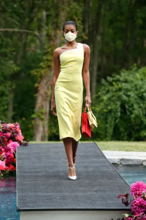 One Shoulder Mid Length Sheath Dress