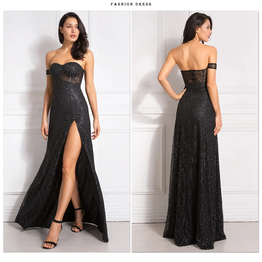 One Sleeve Strapless Long Ball Gown Split Leg Hollow Out Party Maxi Dress