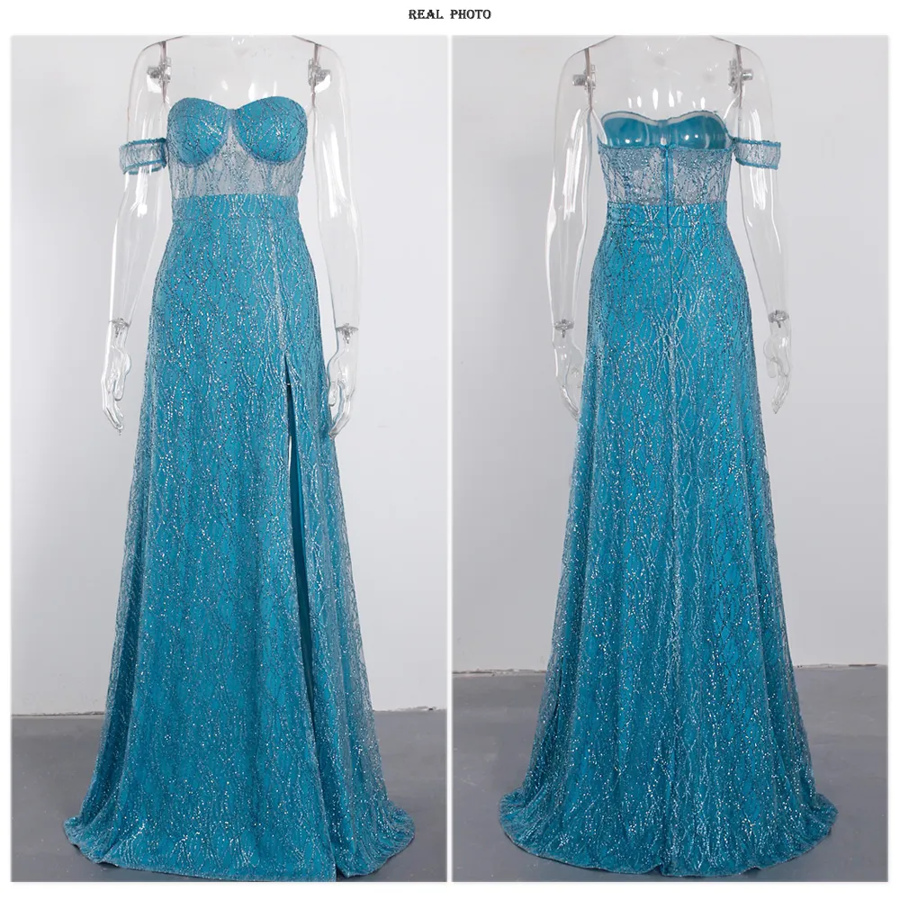 One Sleeve Strapless Long Ball Gown Split Leg Hollow Out Party Maxi Dress
