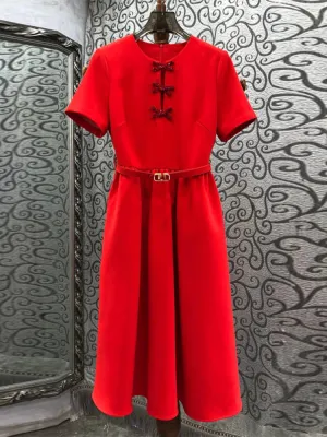 Patchwork Bowknot Hollow Out Dresses