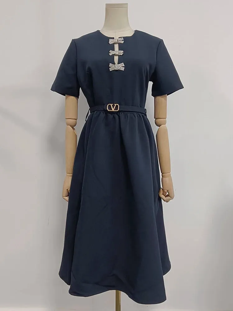Patchwork Bowknot Hollow Out Dresses