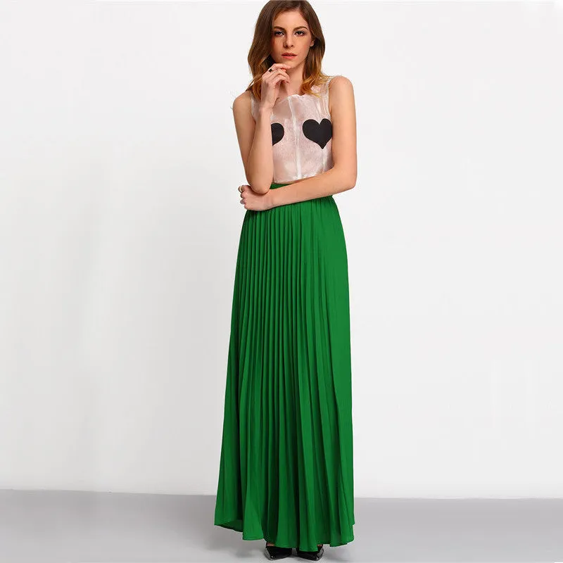 Patra Green Pleated Empire Skirt