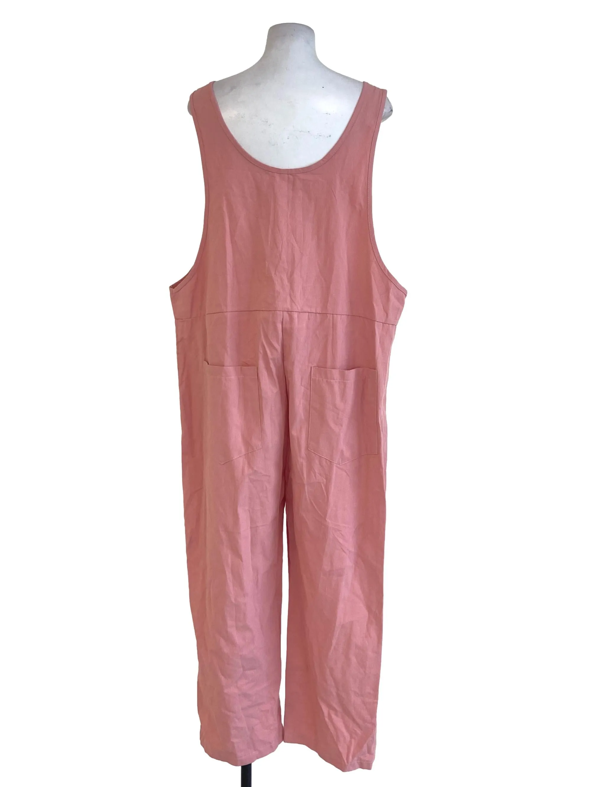 Peach Pink V Neck Long Jumpsuits
