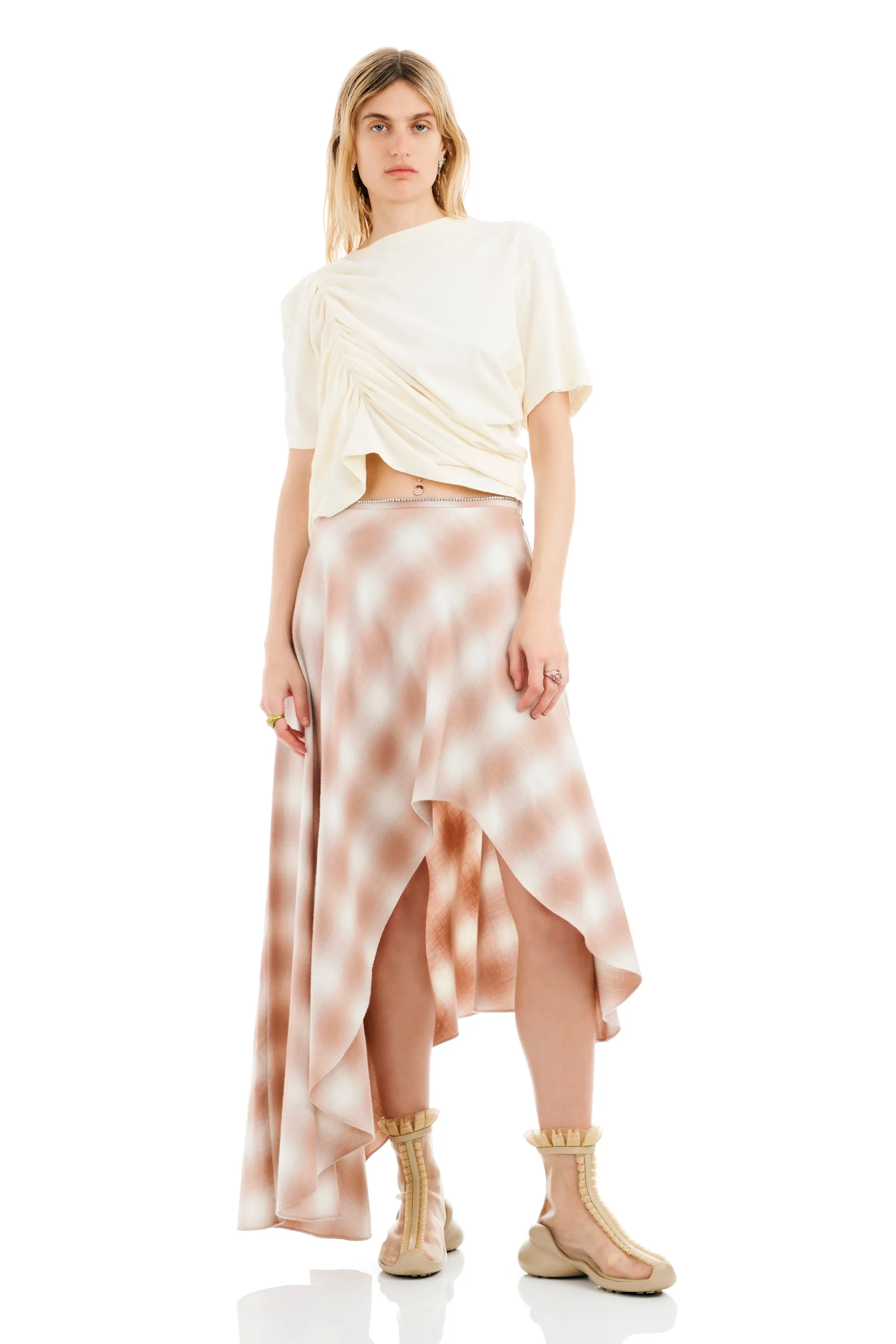 PEACH PLAID TULIP SKIRT