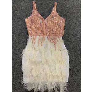 Pink Blue Feathers Rayon Bandage Dress Night Club