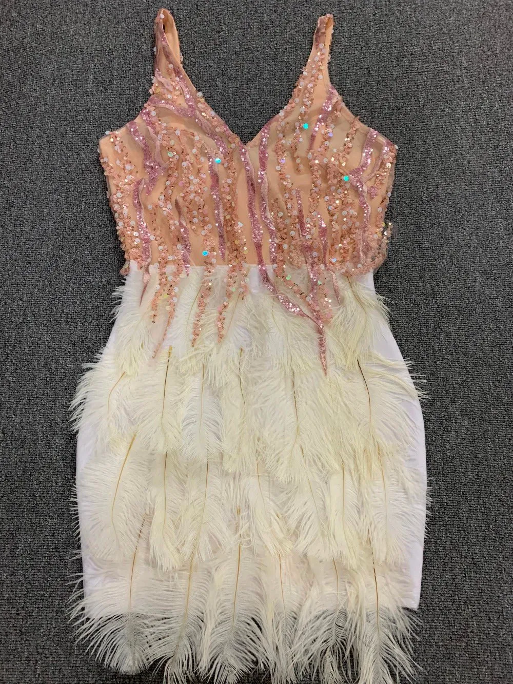 Pink Blue Feathers Rayon Bandage Dress Night Club