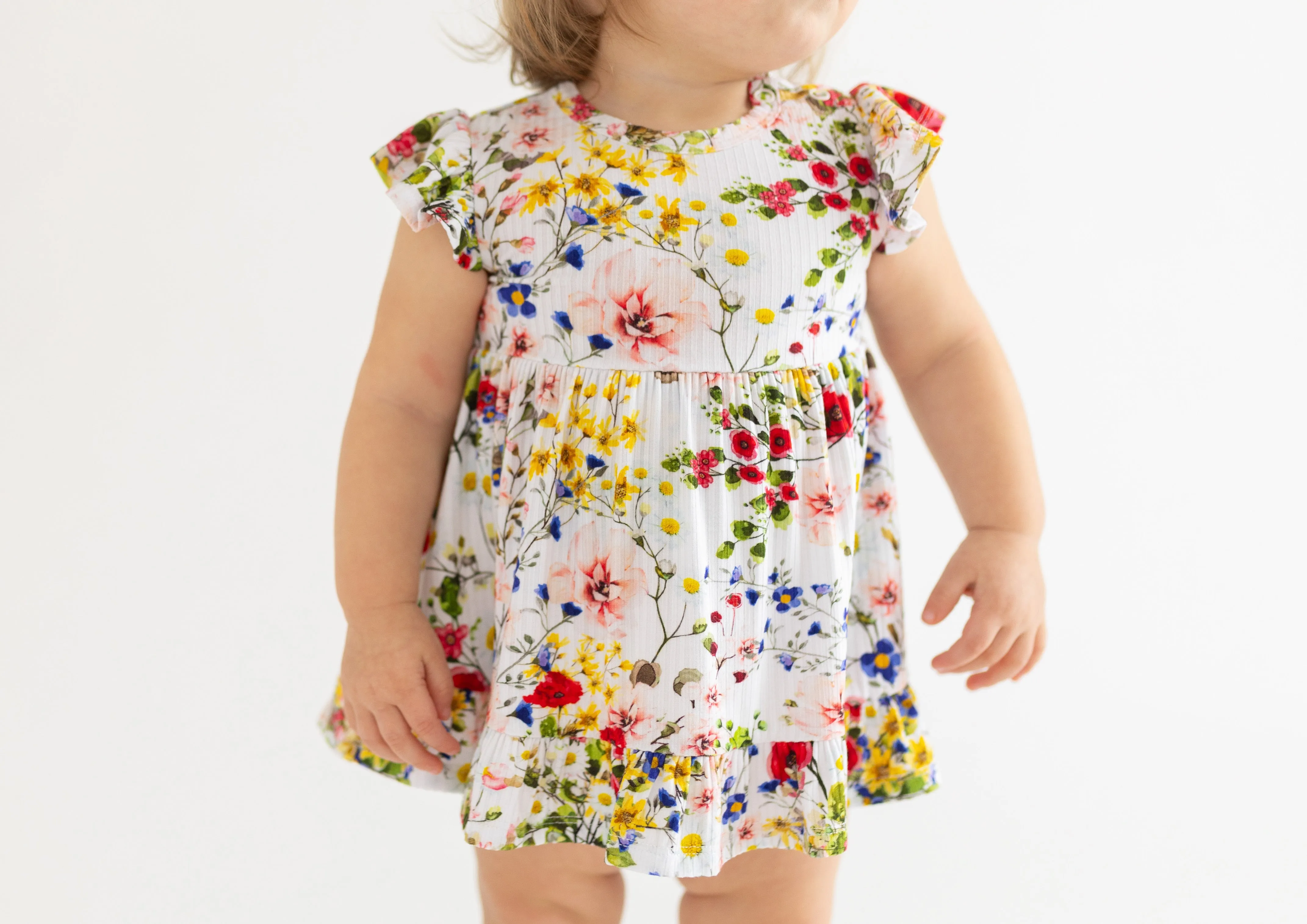 Posh Peanut Cap Sleeve Ruffled Girls Bodysuit Dress in Barbara