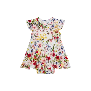 Posh Peanut Cap Sleeve Ruffled Girls Bodysuit Dress in Barbara