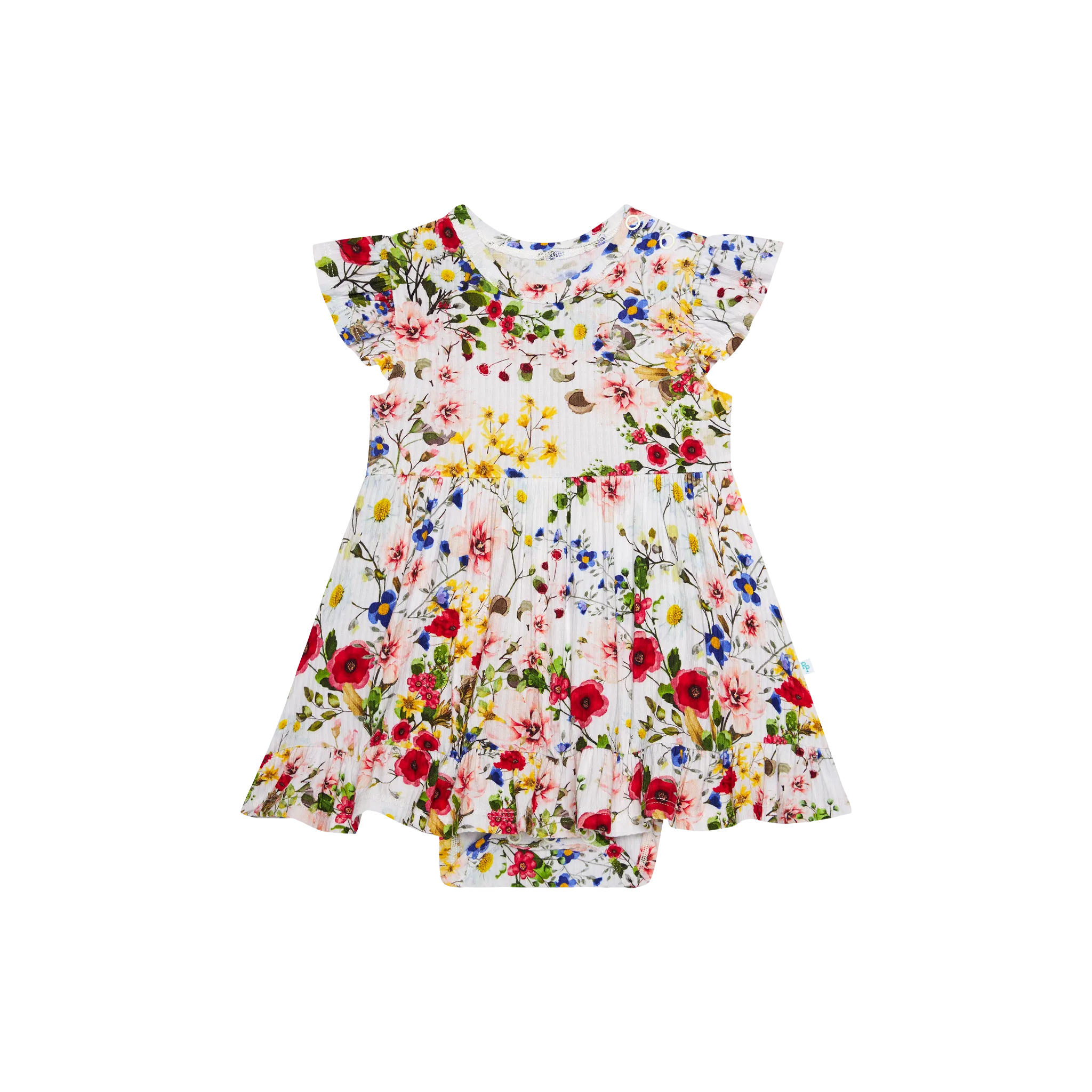 Posh Peanut Cap Sleeve Ruffled Girls Bodysuit Dress in Barbara
