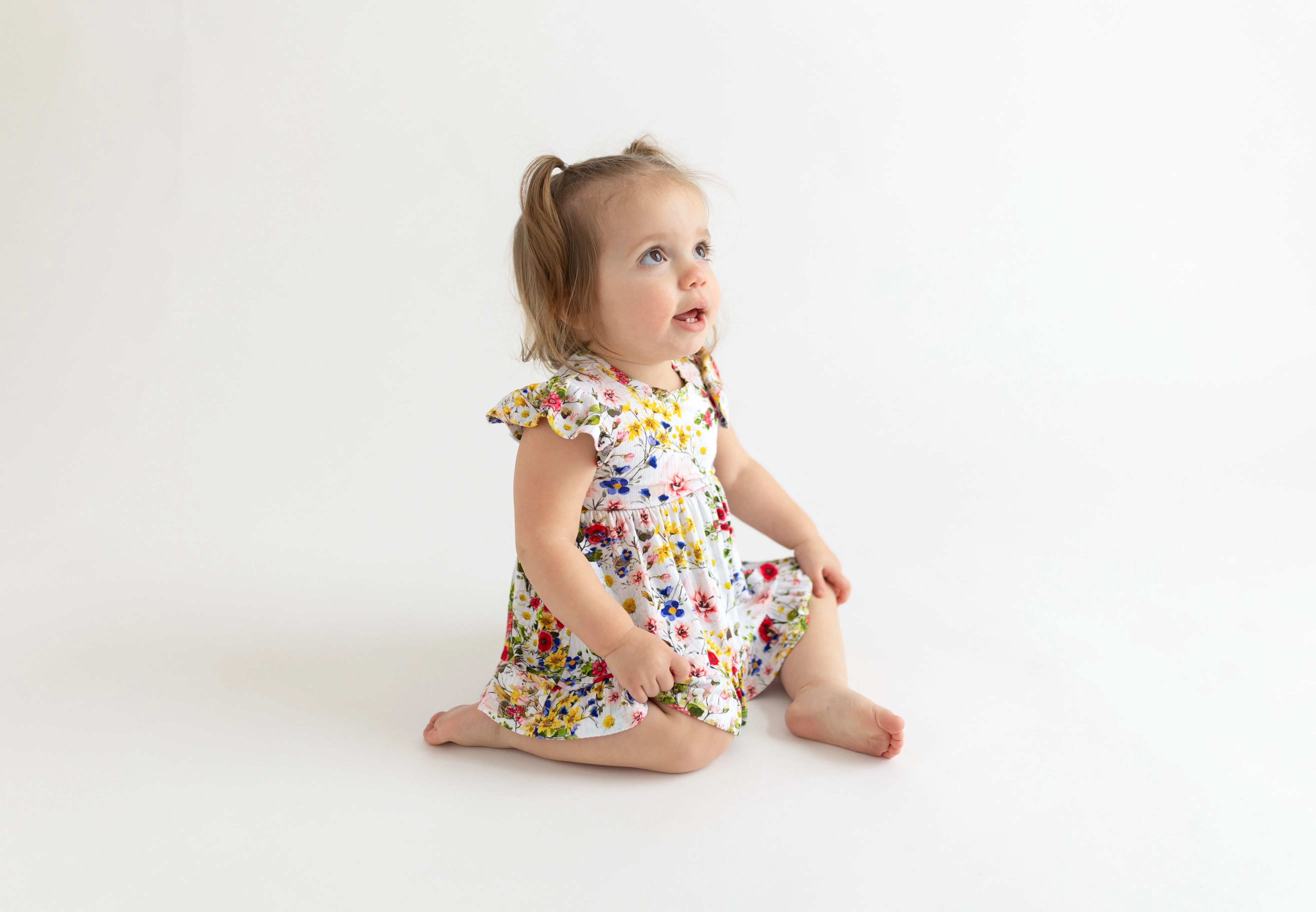Posh Peanut Cap Sleeve Ruffled Girls Bodysuit Dress in Barbara