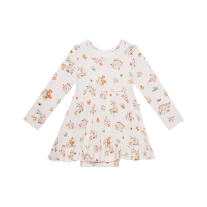 Posh Peanut Long Sleeve Girls Ruffled Bodysuit Dress in Clemence