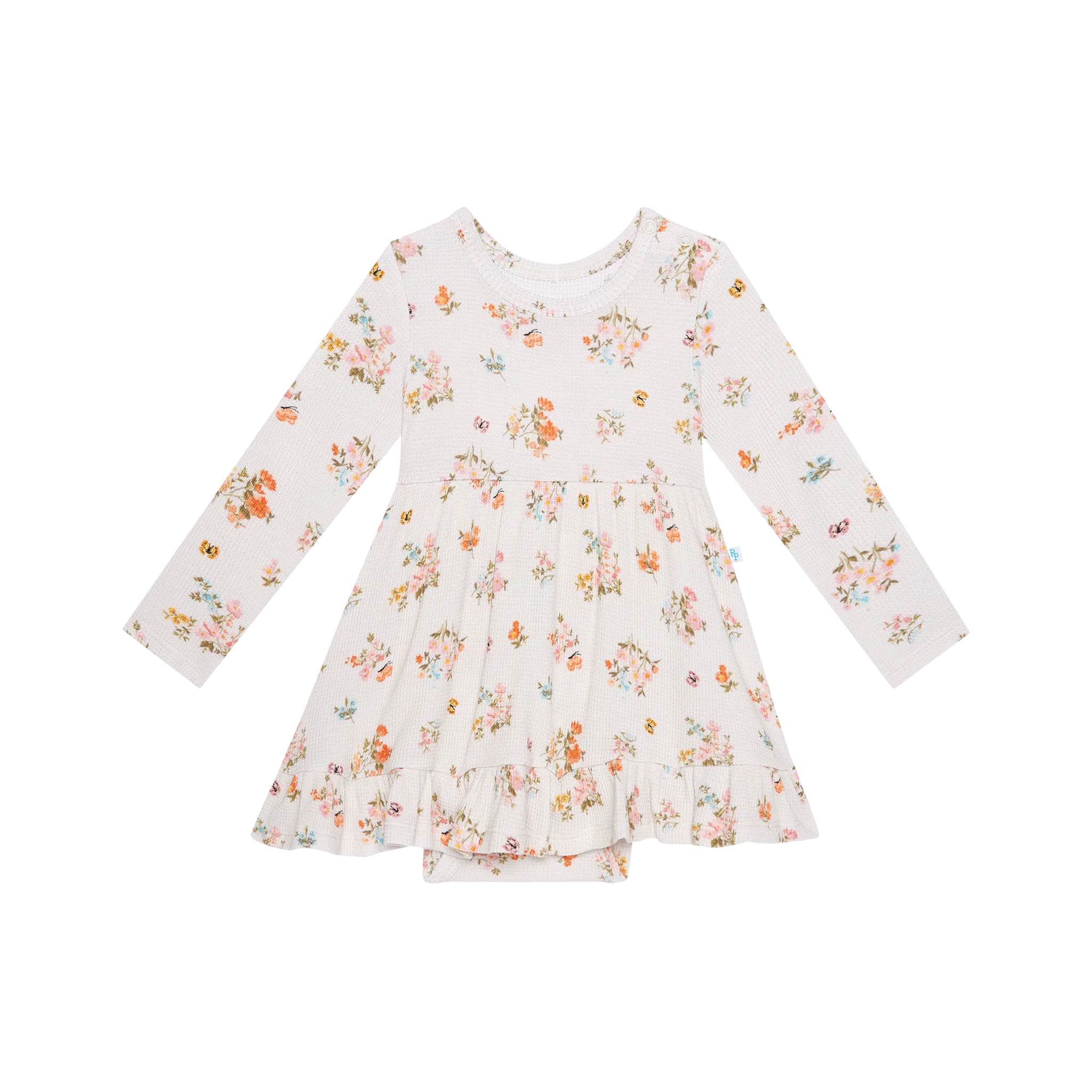 Posh Peanut Long Sleeve Girls Ruffled Bodysuit Dress in Clemence