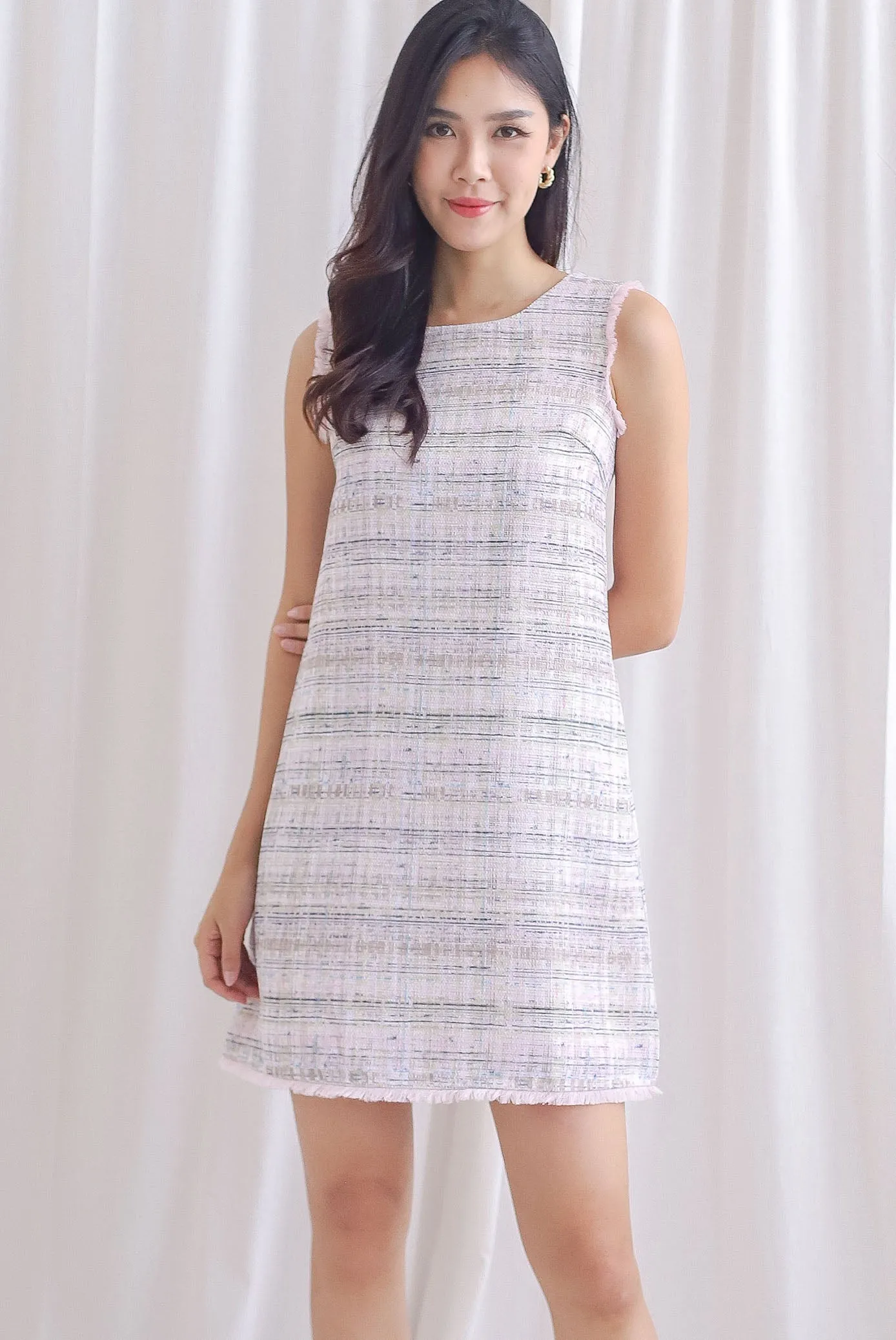 *Premium* Simone Frills Tweed Dress In Pink